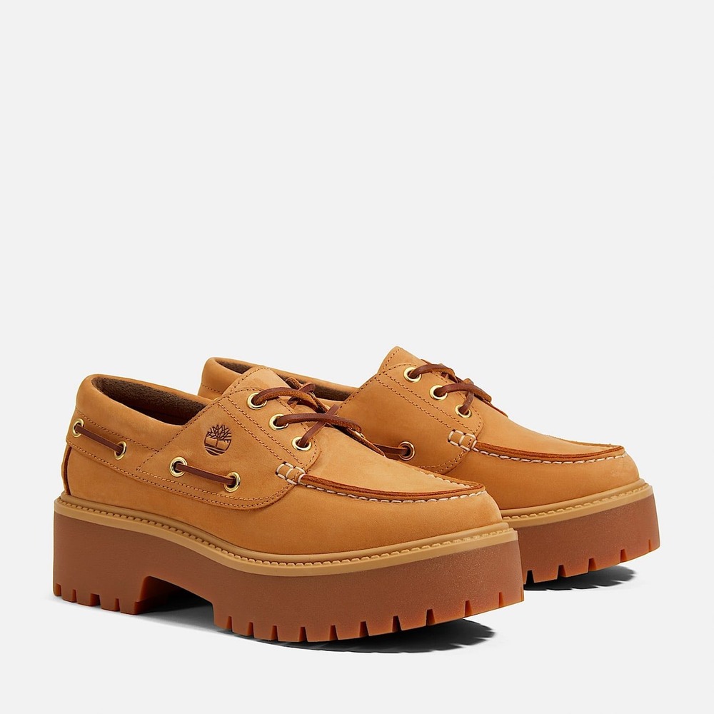 NEW Timberland Stone Street Platform Boat Shoe Wheat Leather Lug Sole Womens 10